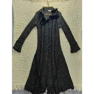 Vintage Hendi Ruffle Sweater Cardigan Faux Fur Trench Wool Belt